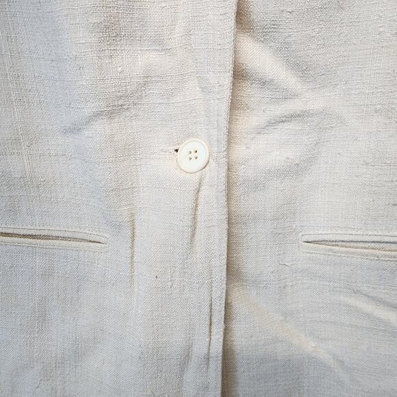 Vtg Rafaella Slub Woven Blazer Jacket Size 12 Cream 100% Silk Neutral Coastal - Picture 5 of 11